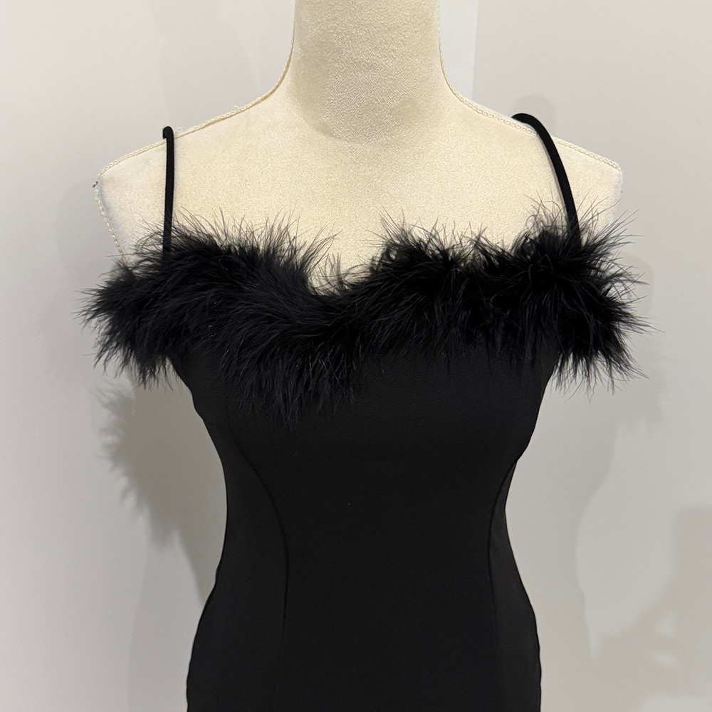 Black Mini Dress with Feather Detail - Picture 2 of 11